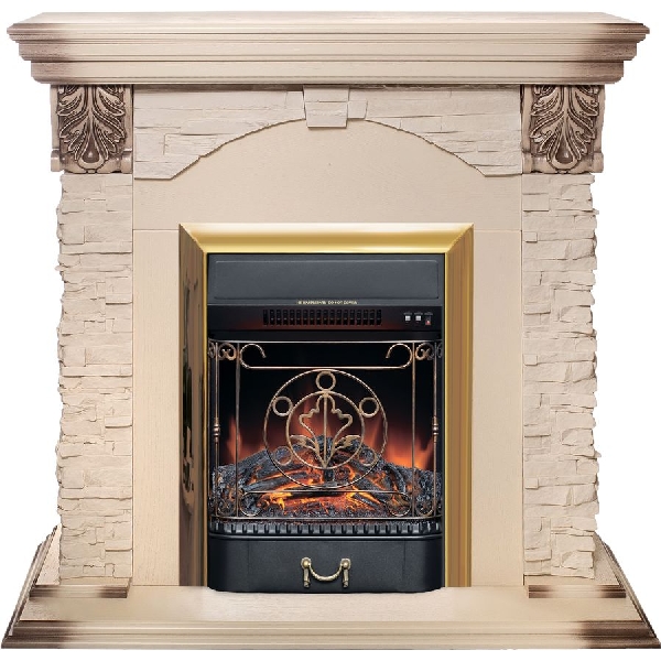 Электрокамин RealFlame Dublin LUX STD/EUG/24 WT+Majestic Lux Brass 1040 х 970 мм белый